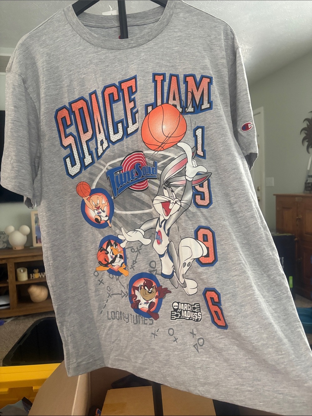 Warner Bros. Gray Tee with Orange & Blue Looney Tunes Basketball Art